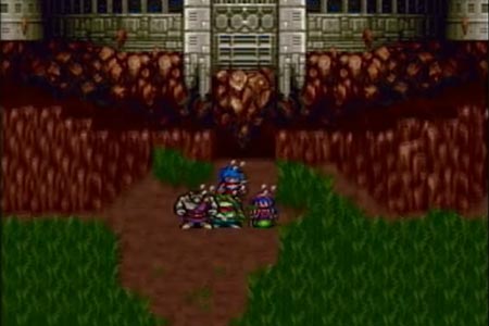 This shows the epilogue of breath of fire 2 after you defeat Deathevn.  In the good ending the old man uses your own floating town to seal the path to infinity instead of you having to follow in your mothers footsteps.