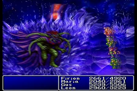 This shows the Emperor after the final death blow on final fantasy 2. He has just sent out his final distorting shockwave and is decaying now.