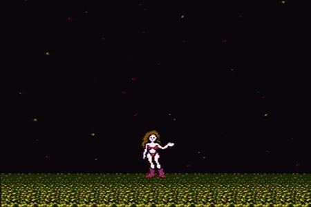 Metriod ending where Samus is seen with a space backdrop wearing a two piece bathing suit for beating the entire game in under an hour.