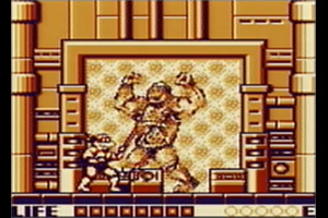 This is the end of the final battle with Krang on my no death long play of teenage mutant ninja turtles fall of the foot clan for the game boy.  This shows Krang defeated getting sucked back into the portal to dimension X.