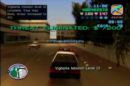 Grand Theft Auto Vice City Screenshot of the completion of the 12th vigilante mission.