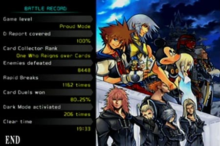 Status screen after completing the game with riku.  It shows my D Reported is covered 100%