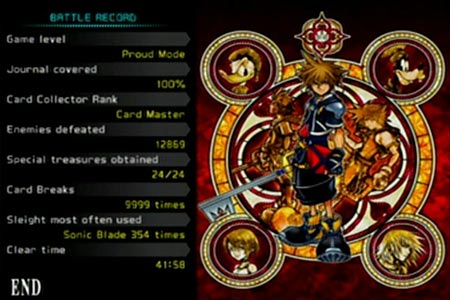 Status screen after beating kingdom hearts chain of memories with 100% journal completion.