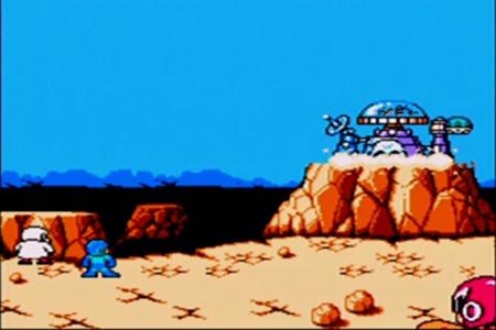Mega Man 5 Ending Screenshot.  Dr. Wily's castle has blown up after the final battle.