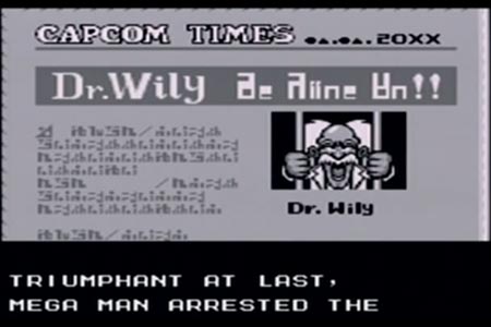Mega man 6 ending where Dr. Wily is shown on the front page of the paper after being defeated by mega man.